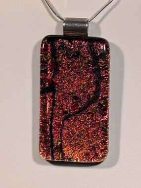STERLING SILVER 3 PCS. Handcraft Dichroic Glass Necklace + Earings